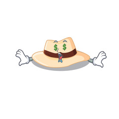 wealthy cartoon character concept of panama hat with money eyes