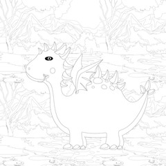 Outline Dinosaur  Illustration Suitable For Any Of Graphic Design Project Such As Coloring Book And Education