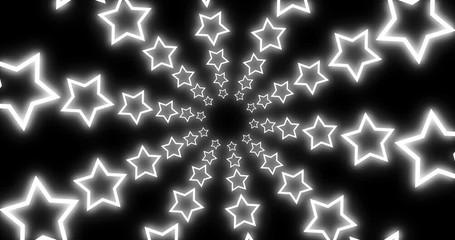 Animation of neon red, white and blue stars of American flag flickering on black background - Powered by Adobe