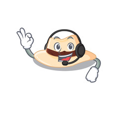 A stunning panama hat mascot character concept wearing headphone