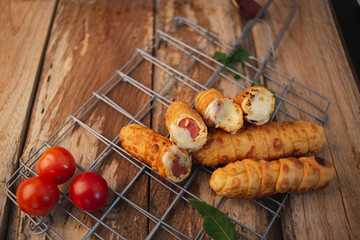 Cheese fingers with sausage inside