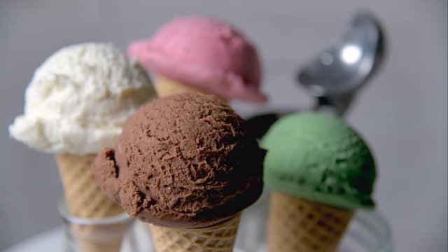 assorted ice cream one cone with scooper
