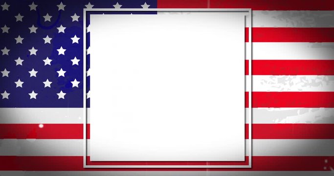 Animation of white square sign over American flag flickering on white background