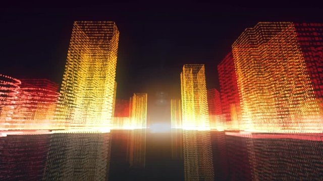 Animation of digital city in black background