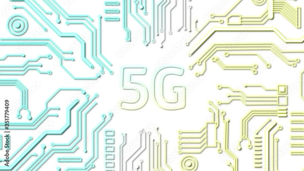 Poster animation of flickering computer processor integrated circuit board on white background