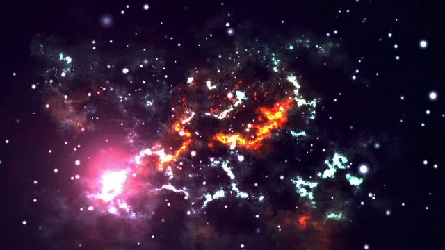 Animation of space moving and glowing stars with colorful nebulae