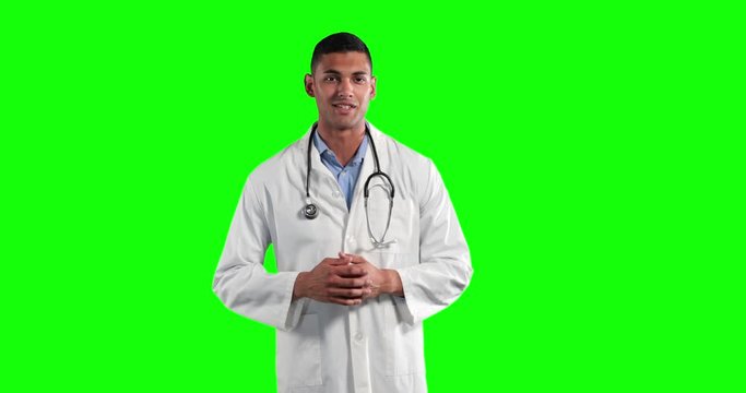 Animation of a man wearing a surgeon blouse and scrubs in a green background