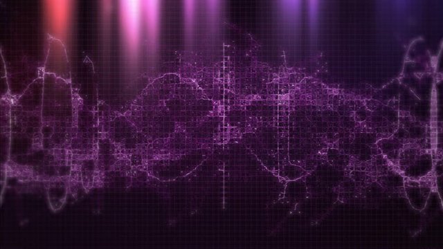 Animation of cloud of connections going through multiple circles on black background
