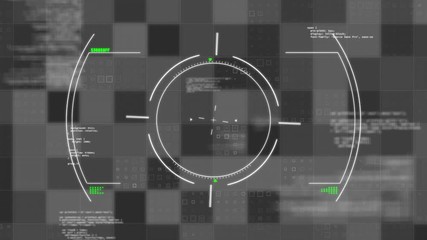 Animation of scope scanning, data processing on black and grey background - Powered by Adobe