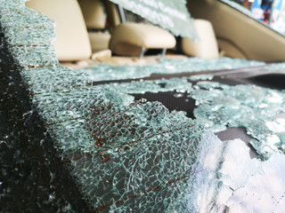 Rear Tempered windscreen broken by accident © Bankbatov
