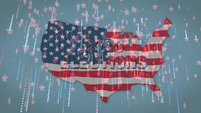 Animation of words 2020 Elections with red stars floating over US map