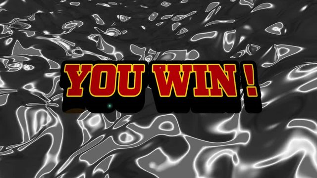 Animation of red words You Win over silver, liquid background
