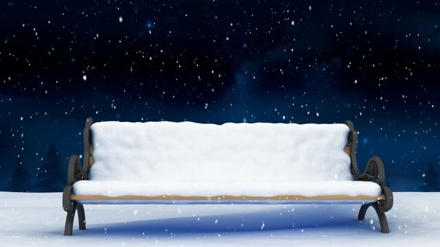 Animation of a snowy bench at night