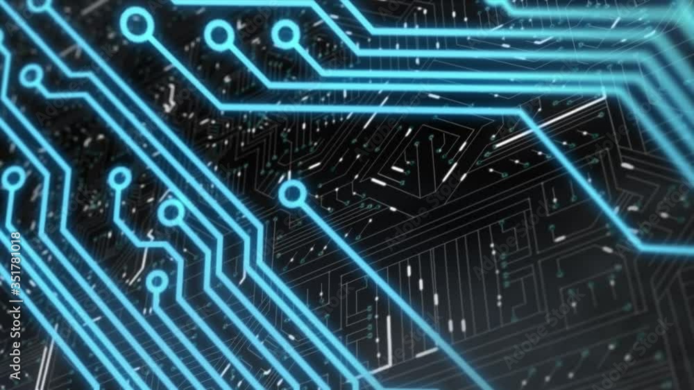 Poster animation of blue microprocessor connections over a black microprocessor