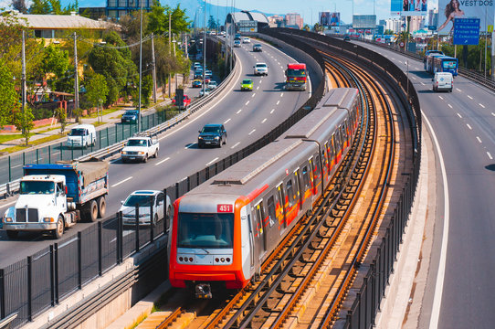 SANTIAGO, CHILE - OCTOBER 2015: A Santiago Metro Train At Line 4