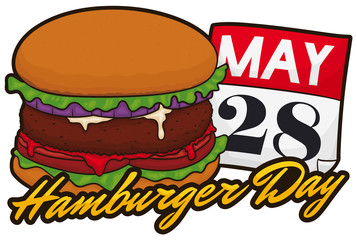 Delicious Hamburger and Calendar ready to Celebrate its Day, Vector Illustration