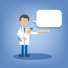 Vaccination concept with doctor hold syringe with vaccine flat design vector illustration