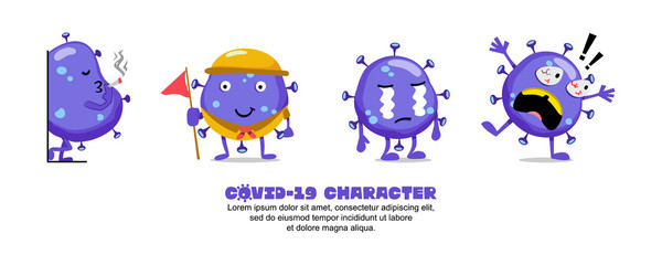 Blue Covid-19. Coronavirus cartoon inspiration design. smoking, scout, crying and shocked