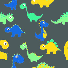 Plakat Childish dinosaur seamless pattern for fashion clothes, fabric, t shirts. hand drawn vector