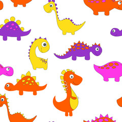 Childish dinosaur seamless pattern for fashion clothes, fabric, t shirts. hand drawn vector