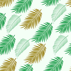 Seamless pattern with tropical palm leaves  on white background. Botanical illustration