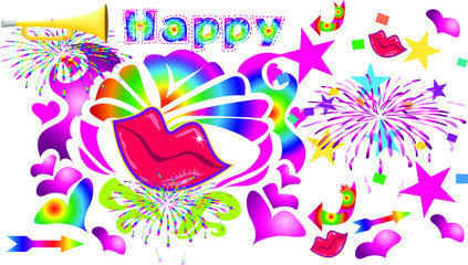 Happy laughing against a colorful background. happiness, freedom, motion, diversity and Concept of joy. Text design. Vector illustration.