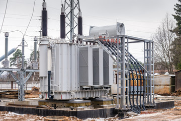 High-voltage substation with power lines,  switches and disconnectors