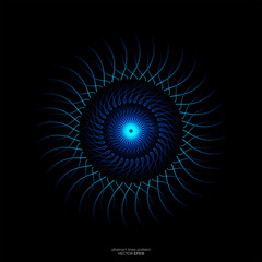 Vector abstract eye ball iris by blue light line structure pattern in circle shape isolated on black background in the concept of technology, science, cyber, robot, A.I.