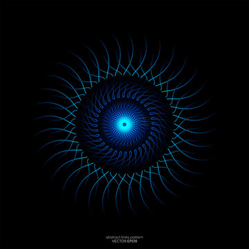 Vector abstract eye ball iris by blue light line structure pattern in circle shape isolated on black background in the concept of technology, science, cyber, robot, A.I.