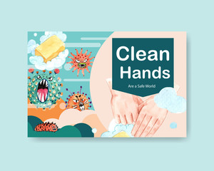 Facebook template design with hand sanitizer  and protect Coronavirus and bateria