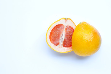 High vitamin C. Juicy grapefruit on white background.