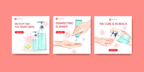 Fototapeta premium Hand sanitizer ads template design with protect and safety about Coronavirus and bateria