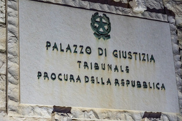 Marble plate of the Court of law, Courthouse, the Public Prosecutor's office (Italian Palazzo di...