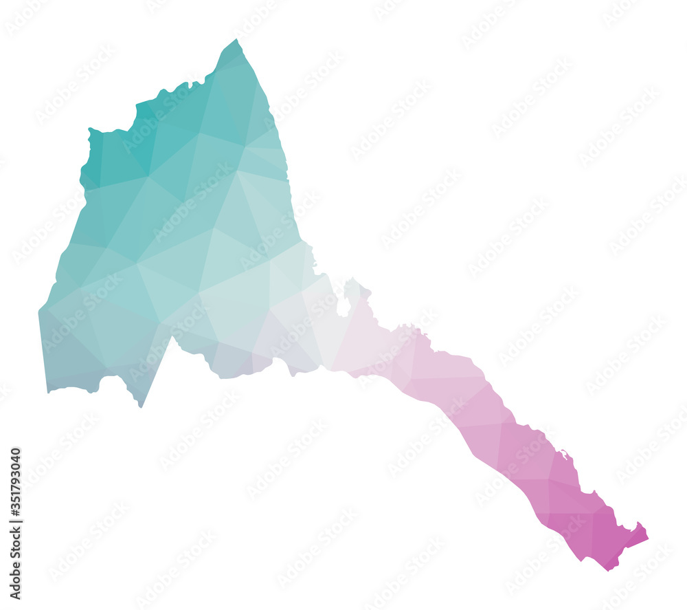 Poster polygonal map of eritrea. geometric illustration of the country in emerald amethyst colors. eritrea 