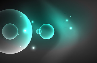 Neon shiny transparent glowing circles with light effects. Techno futuristic vector abstract background For Wallpaper, Banner, Background, Card, Book Illustration, landing page