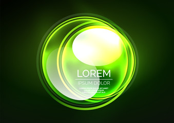 Glowing neon shiny transparent bubbles, glass circles or bio cell concept. Techno futuristic vector abstract background For Wallpaper, Banner, Background, Card, Book Illustration, landing page