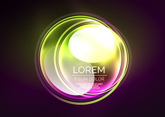 Glowing neon shiny transparent bubbles, glass circles or bio cell concept. Techno futuristic vector abstract background For Wallpaper, Banner, Background, Card, Book Illustration, landing page
