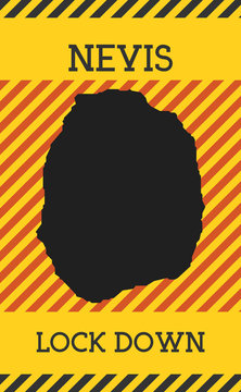 Nevis Lock Down Sign. Yellow island pandemic danger icon. Vector illustration.
