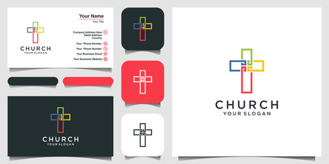 Church logo. Christian symbols. Coloring Jesus' cross.
