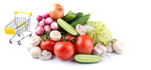 fresh country vegetables on a white isolated background, free space