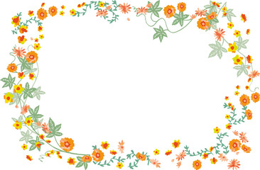 オータムカラーの花とつたと葉のフレームのベクターイラスト