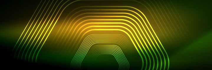 Shiny neon lines, stripes and waves, technology abstract background. Trendy abstract layout template for business or technology presentation, internet poster or web brochure cover, wallpaper