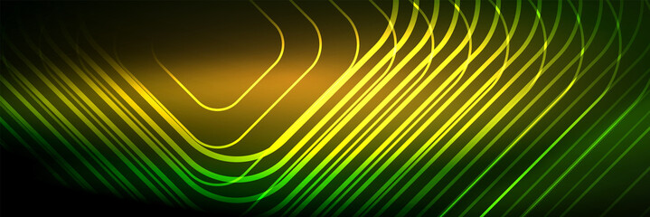 Shiny neon lines, stripes and waves, technology abstract background. Trendy abstract layout template for business or technology presentation, internet poster or web brochure cover, wallpaper