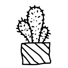 Hand drawing cute cactus, houseplant. Simple logo, minimal flower picture. For greeting cards,children coloring book and seasonal design. Stock Doodle vector illustration isolated on white background.