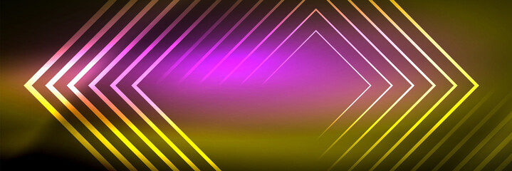 Shiny neon glowing techno lines, hi-tech futuristic abstract background template with square shapes