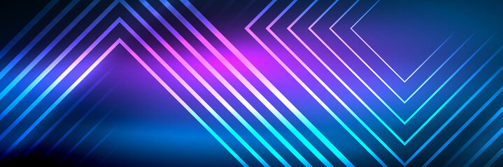 Shiny neon glowing techno lines, hi-tech futuristic abstract background template with square shapes