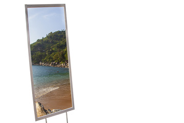 vacation concept, window on a picturesque bay, isolated