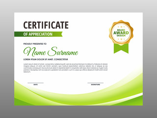 Fototapeta premium Simple Green White Wave Certificate Design, Professional Modern Certificate Template Vector