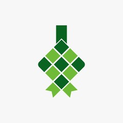 Ketupat illustration vector icon. Traditional rice dumpling food in leaf abstract symbol.
