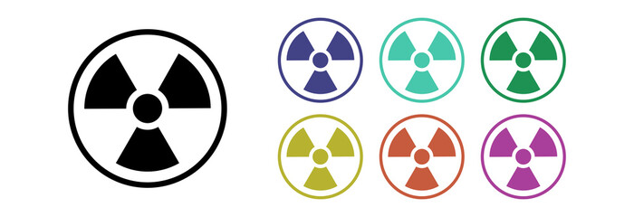 Nuclear sign on a white background warning of a deadly danger. Icon in different colors.